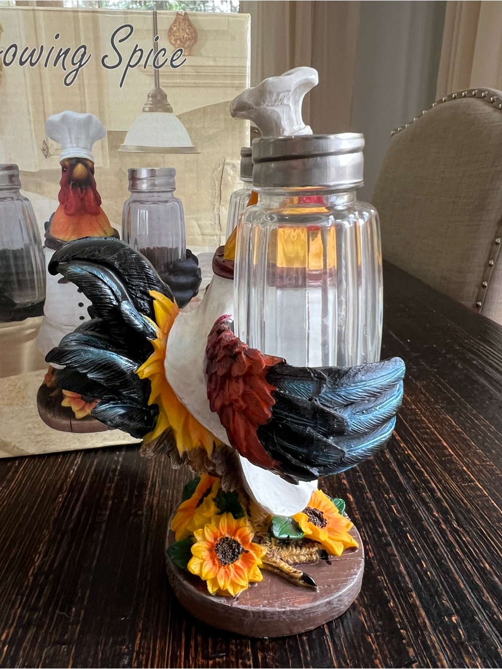 DWK Spice To Crow About Salt & Pepper Shaker Rooster Holder Country Farmhouse - Picture 5 of 15